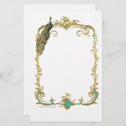 Peacocks met goudLijst  banketbakkerij Briefpapier (Voorkant / Achterkant)