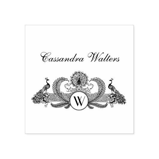 Peacocks Monogram Naam Initialen Rubberstempel (Afrduk)