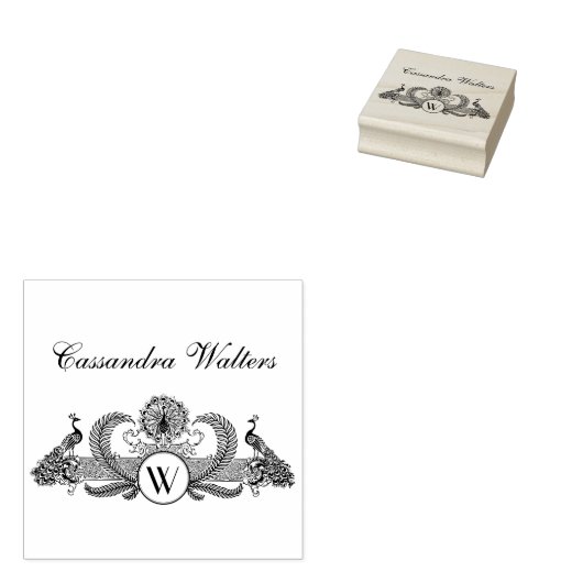  Peacocks Naam Monogram Rubberstempel (Gestempeld)