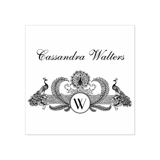 Peacocks Naam Monogram Rubberstempel (Afrduk)