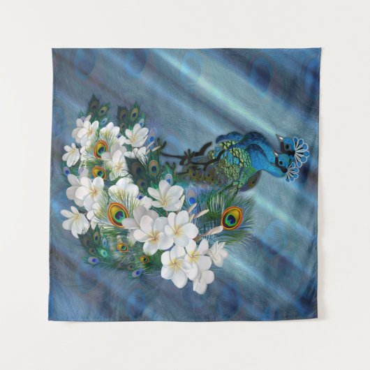 Peacocks over Emerald Green Silk Wandkleed (Voorkant (horizontaal))