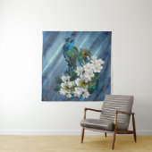 Peacocks over Emerald Green Silk Wandkleed (In situ)