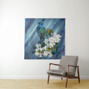 Peacocks over Emerald Green Silk Wandkleed