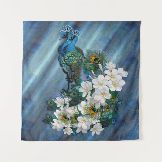 Peacocks over Emerald Green Silk Wandkleed (Voorkant)