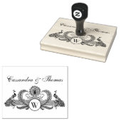 Peacocks, Paar Namen Initiaal Monogram Rubberstempel (Gestempeld)