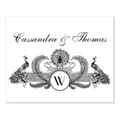 Peacocks, Paar Namen Initiaal Monogram Rubberstempel (Afrduk)