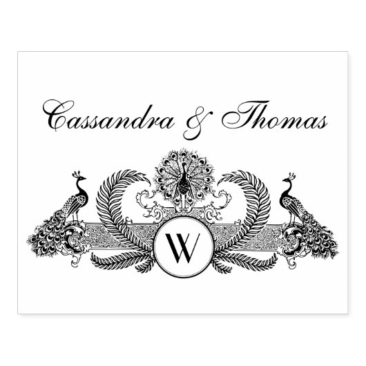  Peacocks, Paar Namen Initiaal Monogram Rubberstempel (Afrduk)