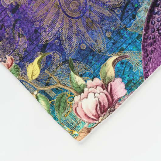  Peacocks Paars Blauwgroen Antiek Elegant Fleece Deken (Hoek)