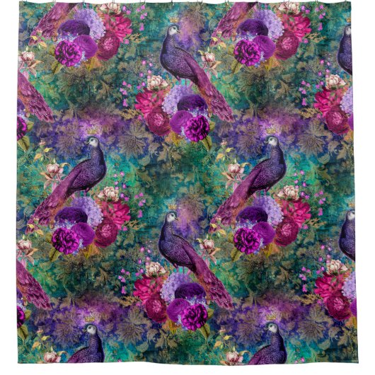  Peacocks Paars Groen Blauwgroen Elegant Douchegordijn (Voorkant)