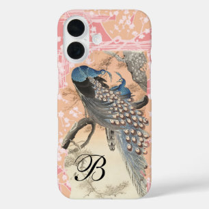 PEACOCKS, PINK WHITE SAKURA FLOWERS Japanse Floral iPhone 16 Hoesje