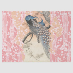 PEACOCKS, PINK WHITE SAKURA FLOWERS Japanse Floral Tissuepapier