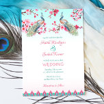 Peacocks roze blossom roze en blauw kaart<br><div class="desc">Peacocks en roze appelbloesems roze en aqua blue ombre Invitation sjabloon direct downloaden.</div>