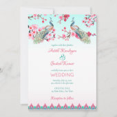 Peacocks roze blossom roze en blauw kaart (Voorkant)