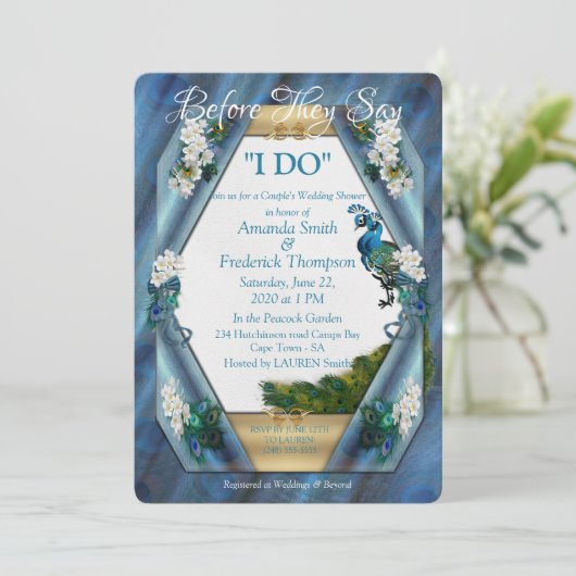 Peacocks & Smaragd Groen Metallic Zijde W-Douche Kaart (Staand voorkant)