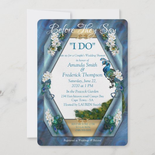 Peacocks & Smaragd Groen Metallic Zijde W-Douche Kaart (Voorkant)