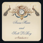 Peacocks Trouwplezier Stickers Namen<br><div class="desc">Peacocks Bruiloft Favor Stickers Namen Monogram en trouwdatum. Volledig aanpasbaar.</div>