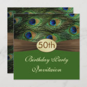 Peacock's veren 50th Birthday Party Invitation Kaart (Voorkant / Achterkant)