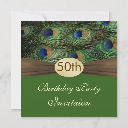 Peacock's veren 50th Birthday Party Invitation Kaart (Voorkant)