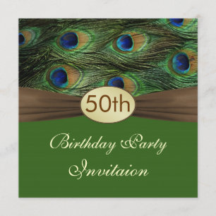 Peacock's veren 50th Birthday Party Invitation Kaart