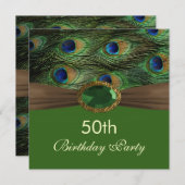 Peacock's veren, gemstone effect 50th Birthday  Kaart (Voorkant / Achterkant)