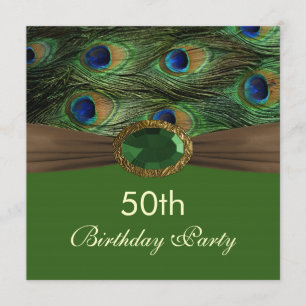 Peacock's veren, gemstone effect 50th Birthday  Kaart
