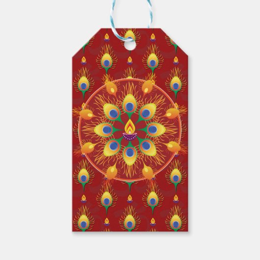 Peacocks vether Rangoli op patroon Cadeaulabel (Voorkant)