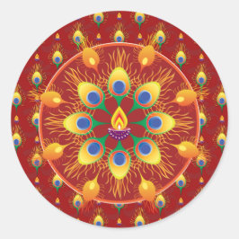 Peacocks vether Rangoli op patroon Ronde Sticker