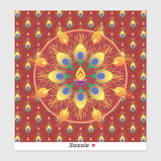 Peacocks vether Rangoli op patroon Sticker (Vel)