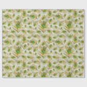 Peacocks vether waterverf groen cadeaupapier (Vlak)