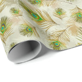 Peacocks vether waterverf groen cadeaupapier (Rol Hoek)