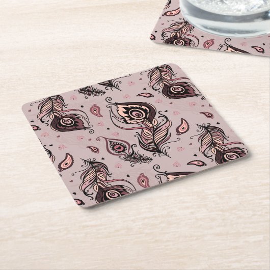 Peacockvederpatroon Kartonnen Onderzetters (Schuin)