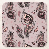 Peacockvederpatroon Kartonnen Onderzetters (Voorkant)