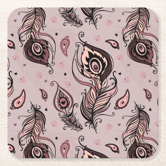 Peacockvederpatroon Kartonnen Onderzetters (Voorkant)