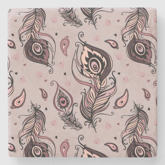 Peacockvederpatroon Stenen Onderzetter (Voorkant)