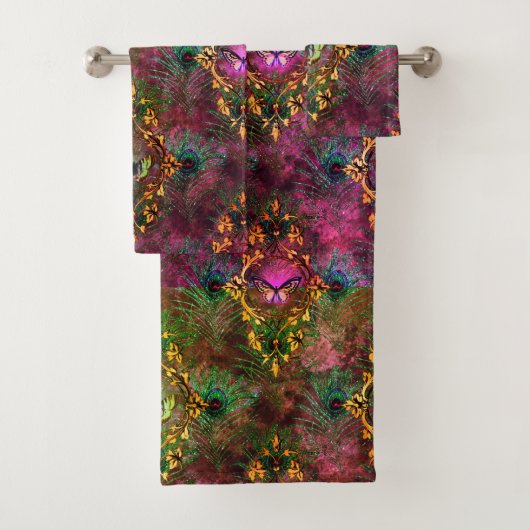 Peacockvedervlinder Victoriaans elegant paars Bad Handdoek (Insitu)