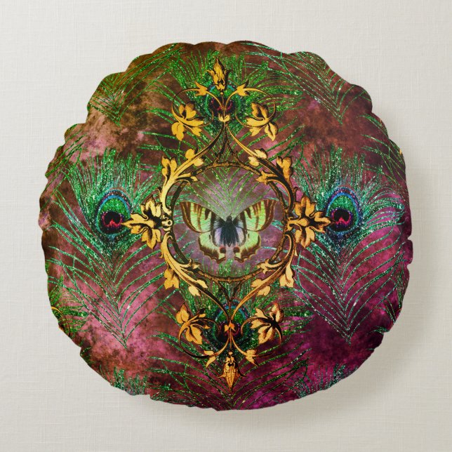Peacockvedervlinder Victoriaans elegant paars Rond Kussen (Voorkant)