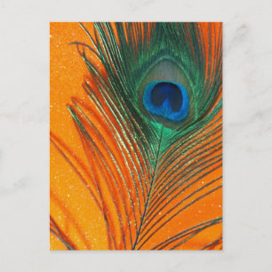 Peacockveer met Oranje glitterleven Briefkaart
