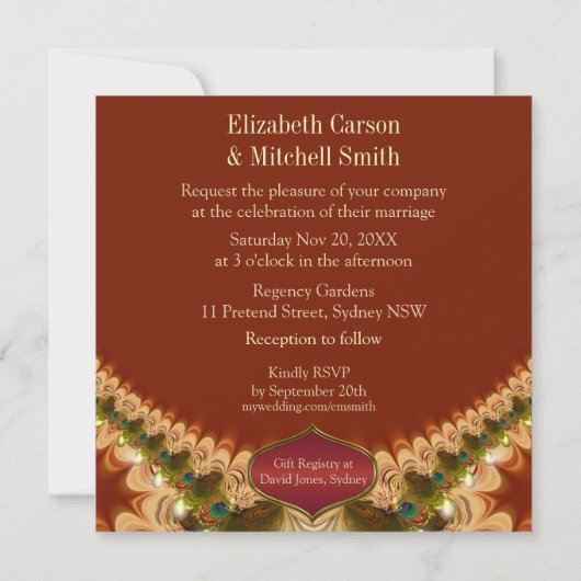 Peacockveren & Caramel Lace Weddenschap Kaart (Achterkant)