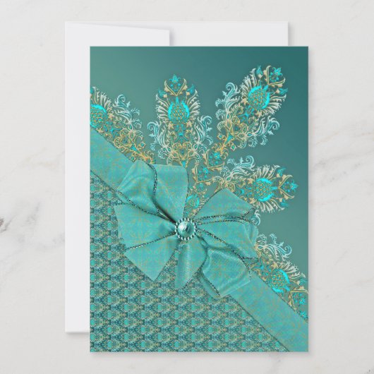 Peacockveren elegante damasuitnodiging kaart (Voorkant)