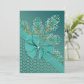 Peacockveren elegante damasuitnodiging kaart (Staand voorkant)