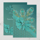 Peacockveren elegante damasuitnodiging kaart (Voorkant / Achterkant)