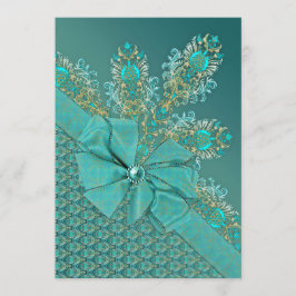 Peacockveren elegante damasuitnodiging kaart