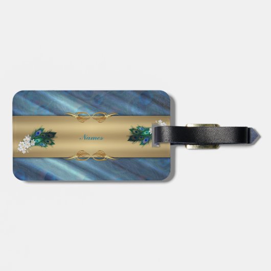 Peacockveren & Emerald Green Metallic Silk Bagagelabel (Achterkant horizontaal)