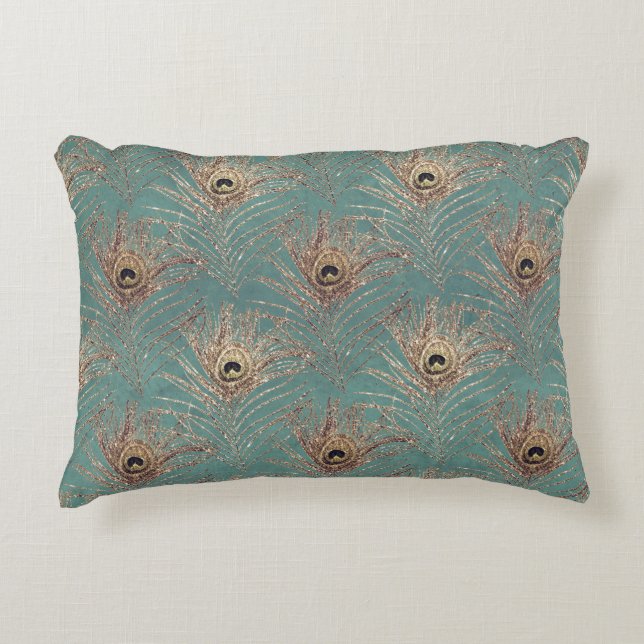 Peacockveren  patroon blauwgroen goudelegant accent kussen (Voorkant)