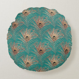 Peacockveren  patroon blauwgroen goudelegant rond kussen