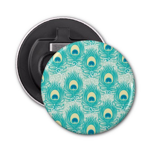 Peacockveren patroon button flesopener (Voorkant)