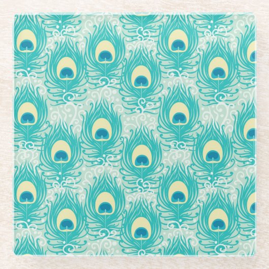 Peacockveren patroon glazen onderzetter (Voorkant)
