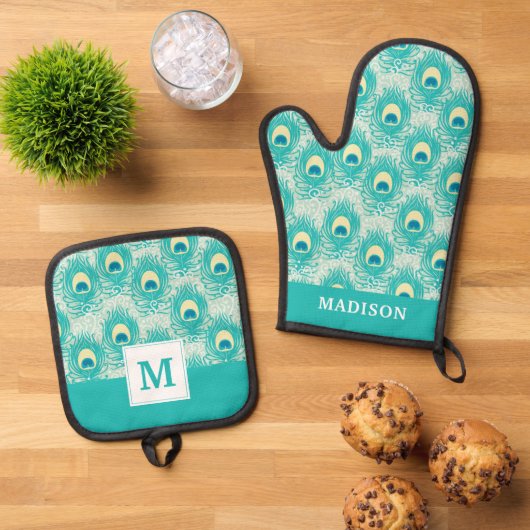 Peacockveren patroon ovenwant & pannenlap set (Top down)