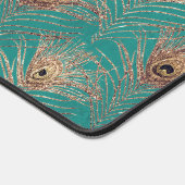 Peacockvetherpatroon glitter blauwgroen goudelegan bureaumat (Hoek)