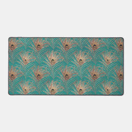 Peacockvetherpatroon glitter blauwgroen goudelegan bureaumat